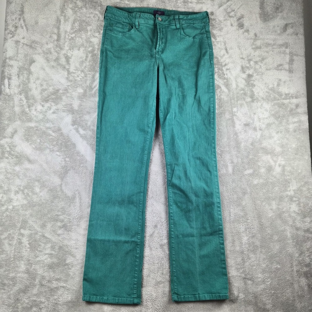 NYDJ Jeans Womens 12 Green Denim Straight Leg Lift Tuck Stretch Made In USA